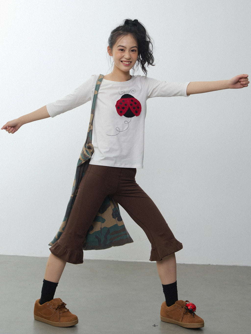 In Two Twos Ladybug Patch Embroidered Striped Tee