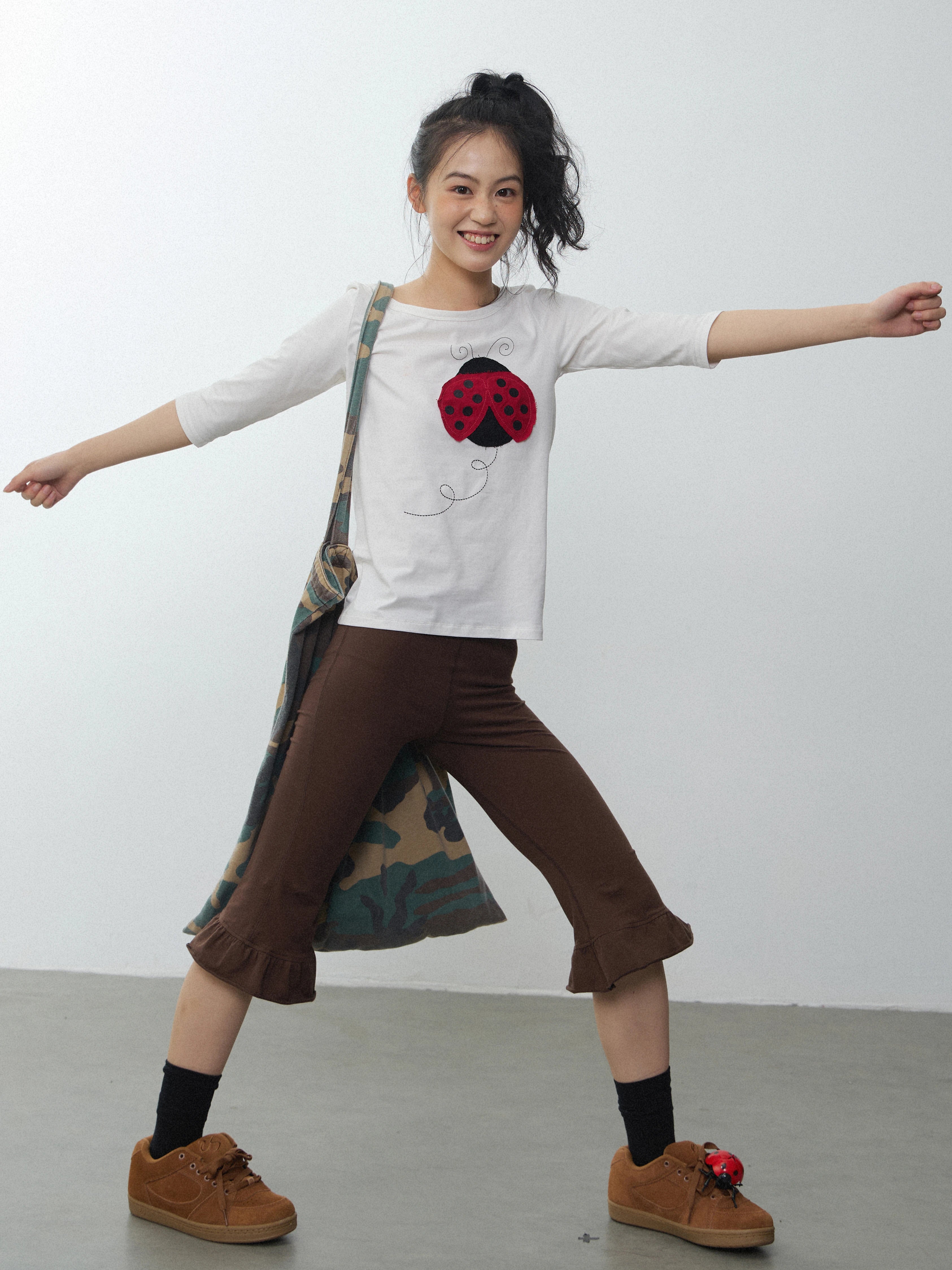 In Two Twos Ladybug Patch Embroidered Striped Tee