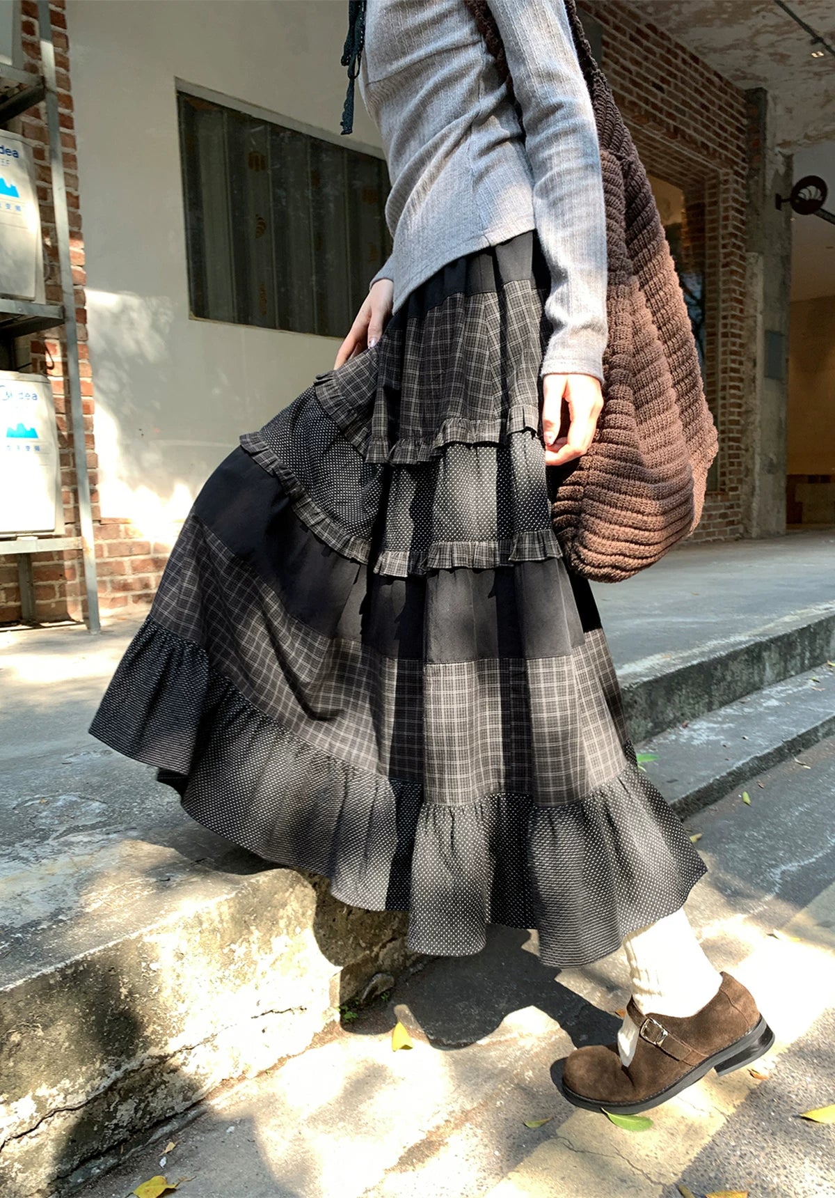 Kano Polka Dot Plaid Cake Skirt