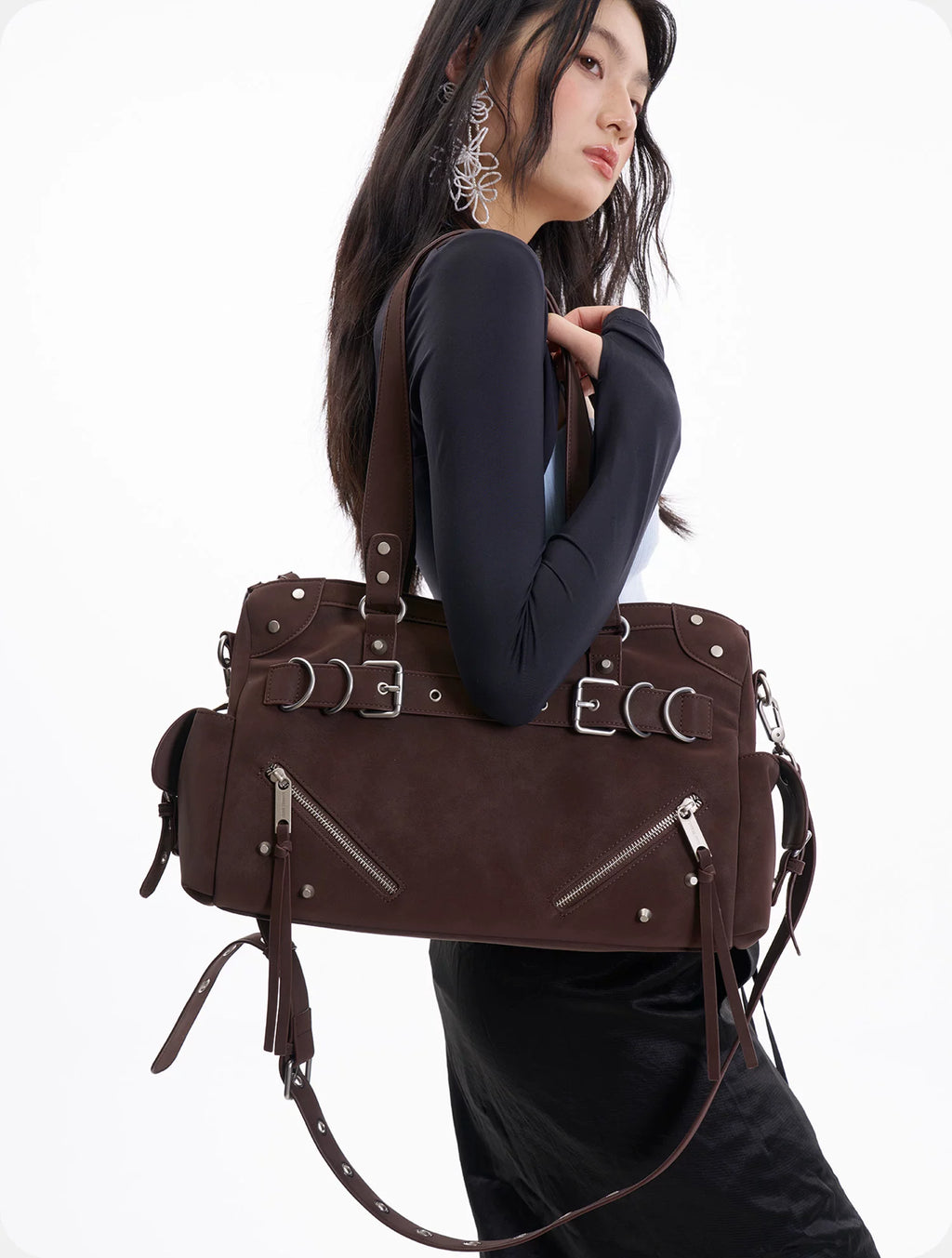 JANDRESS Rivet Large Capacity Shoulder Messenger Bag