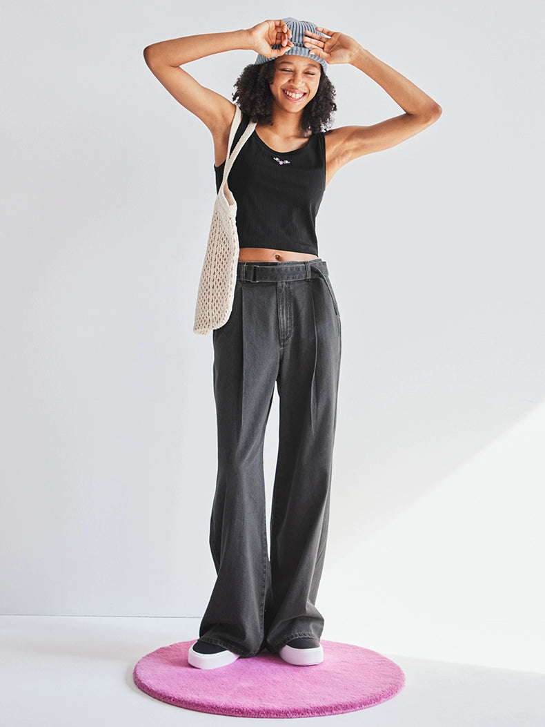 GU Lightweight Belt Wide Leg Casual Jeans