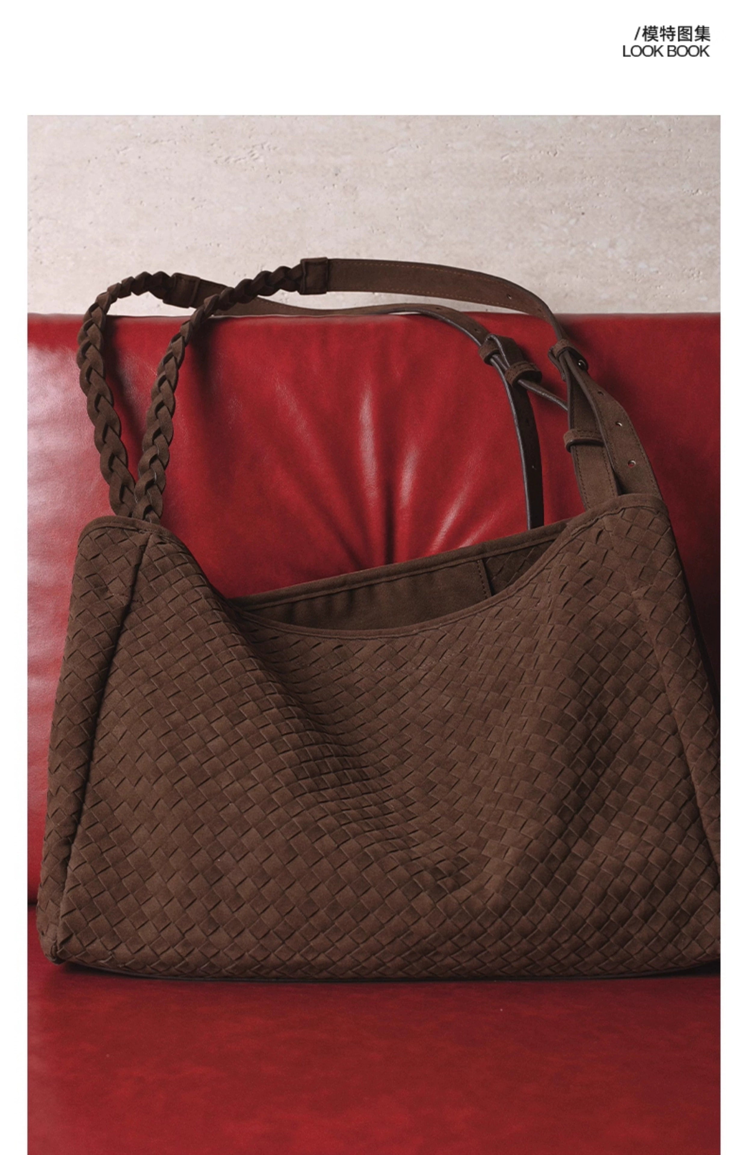 NOT UGLY 25AW Kendo hand-woven tan double strap shoulder suede soft diagonal span hobo bag