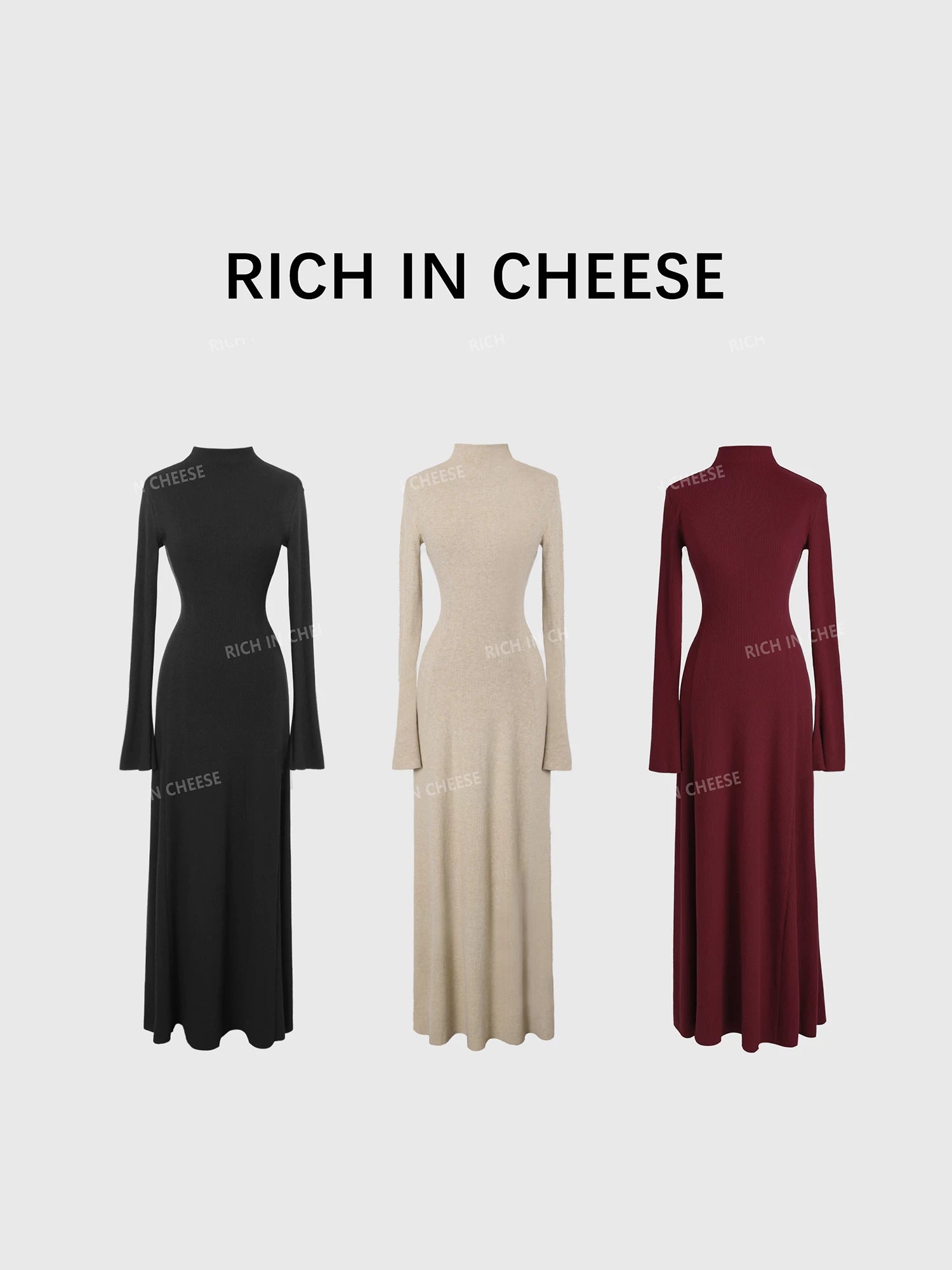 RICH IN CHEESE Knitted Waist Slim Dress