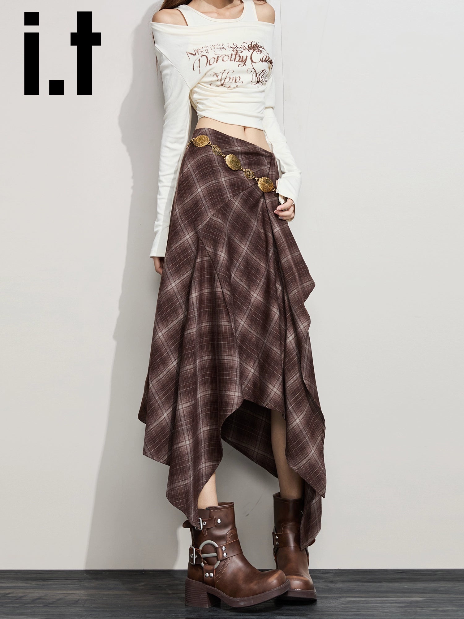 IT: CHOCOOLATE Vintage Plaid Irregular Skirt