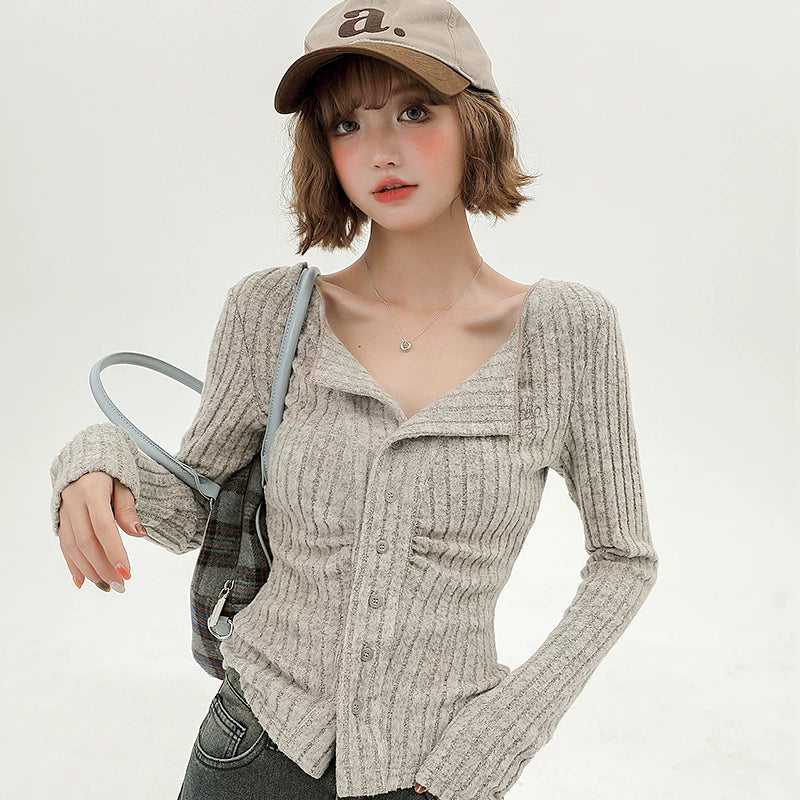 Girlyhalo Silmslimming Look Single-breasted Knittingcardigan