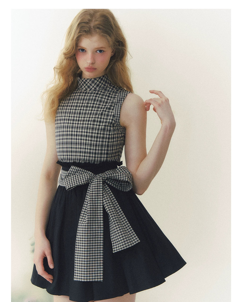 SunsetPark High-waisted Plaid Contrasting Puff Dress