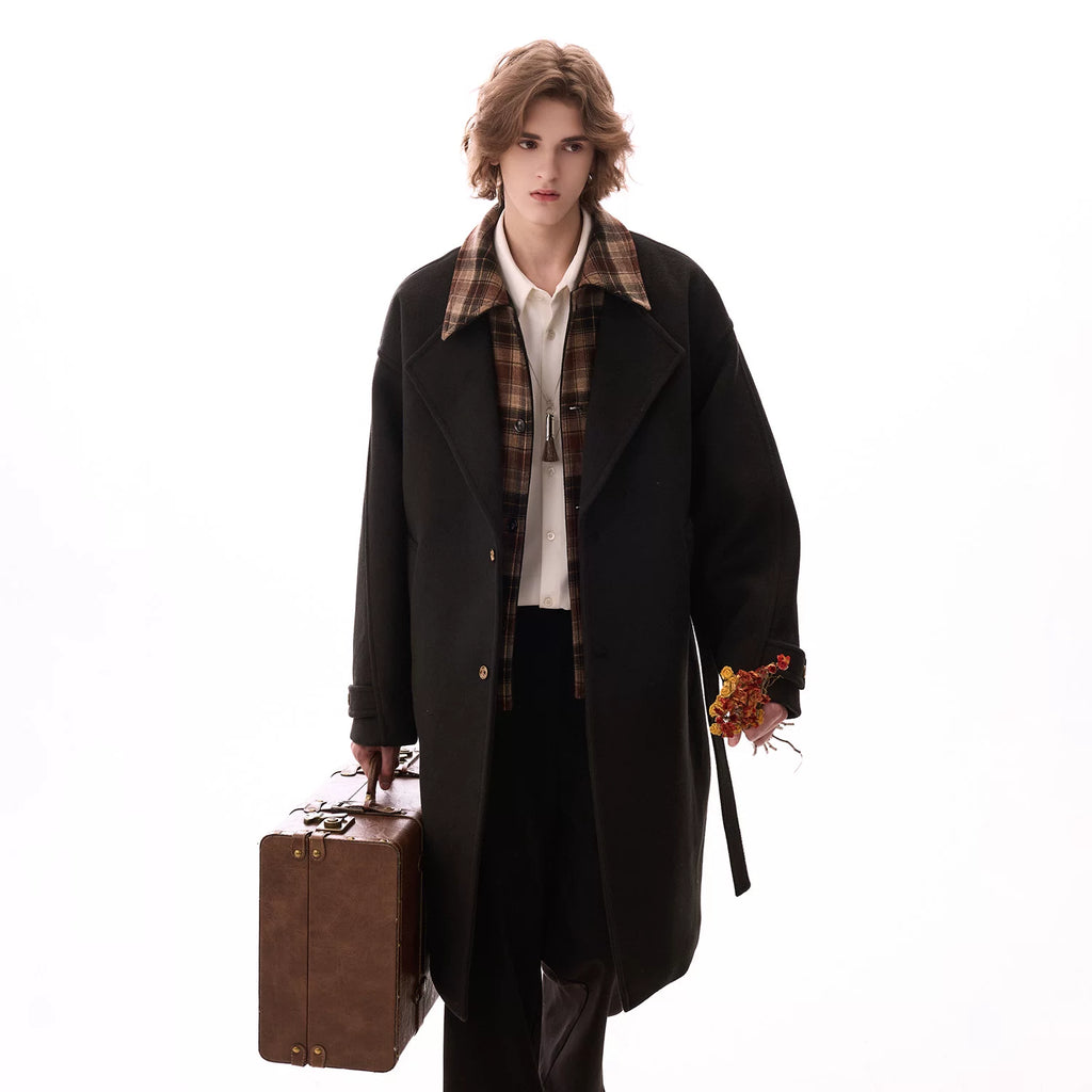 CHOR Casual Plaid Stitching Fake Two-piece Woolen Jacket
