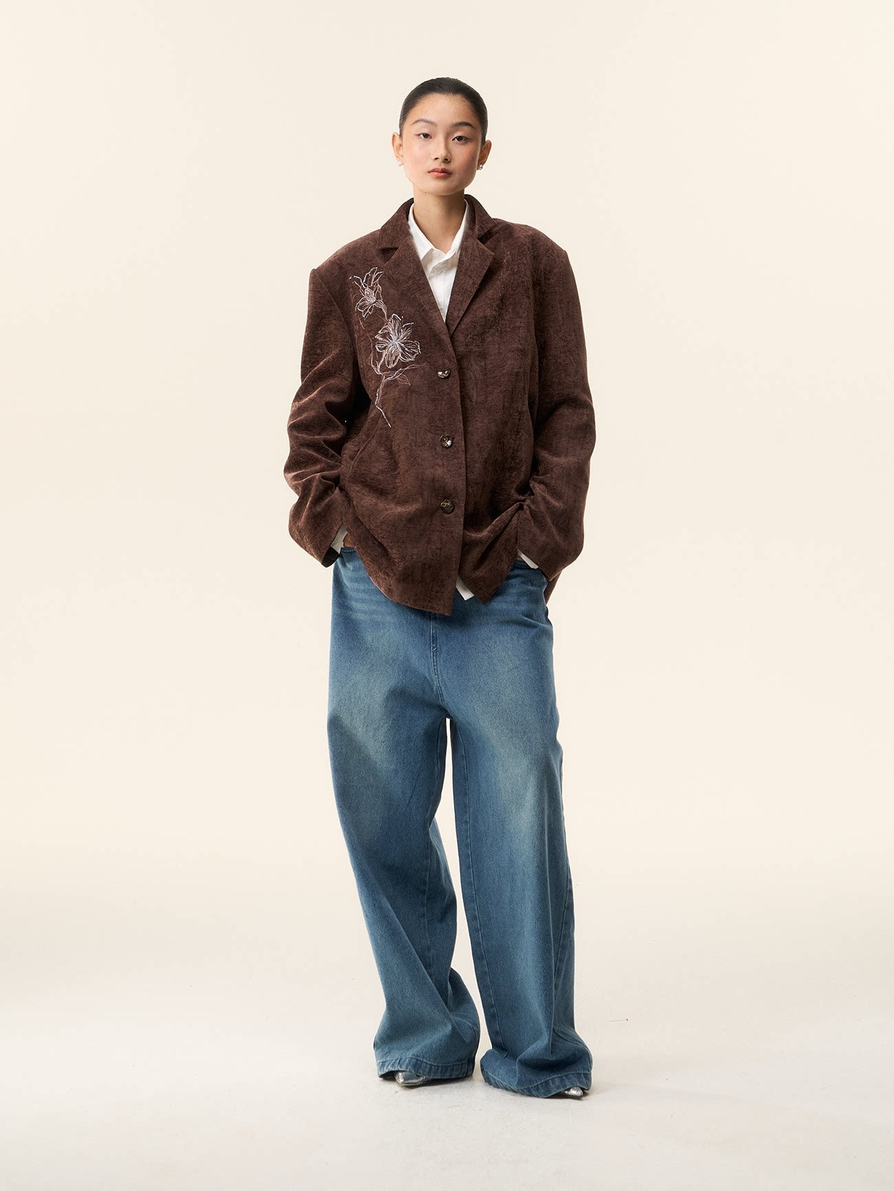 LOUMUTAKU Lily Beaded Jacquard Suit Velvet Jacket