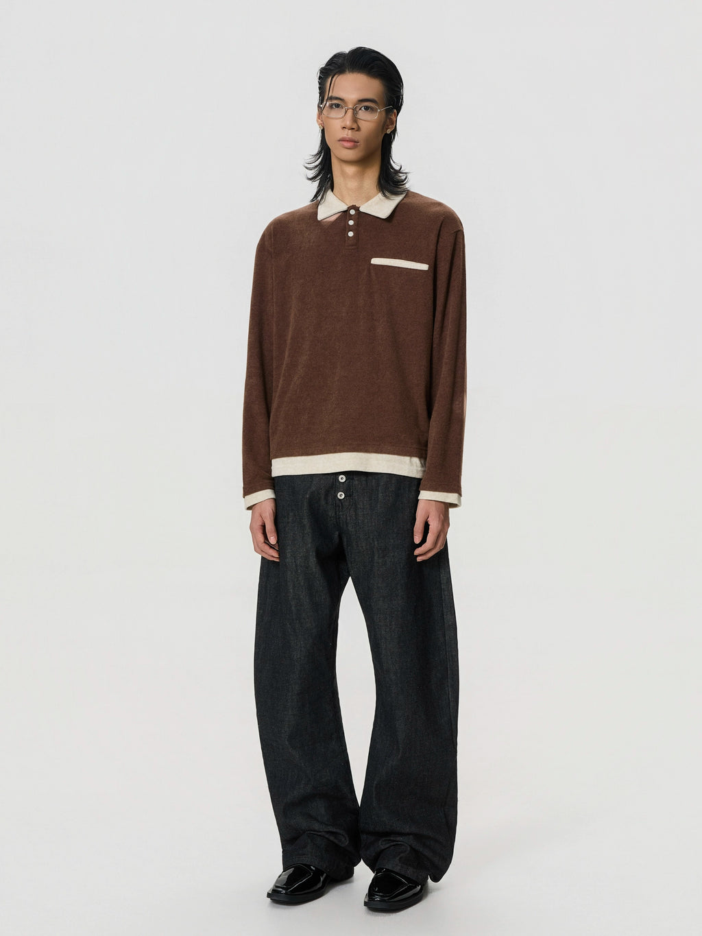 BTSG Splicing Contrasting Color Towel Fabric Fake Two-piece POLO Shirt