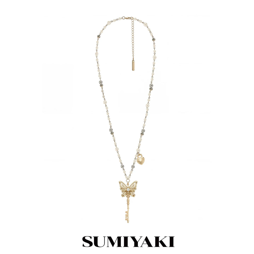 Sumiyaki Pearl Butterfly Layered Long Necklace