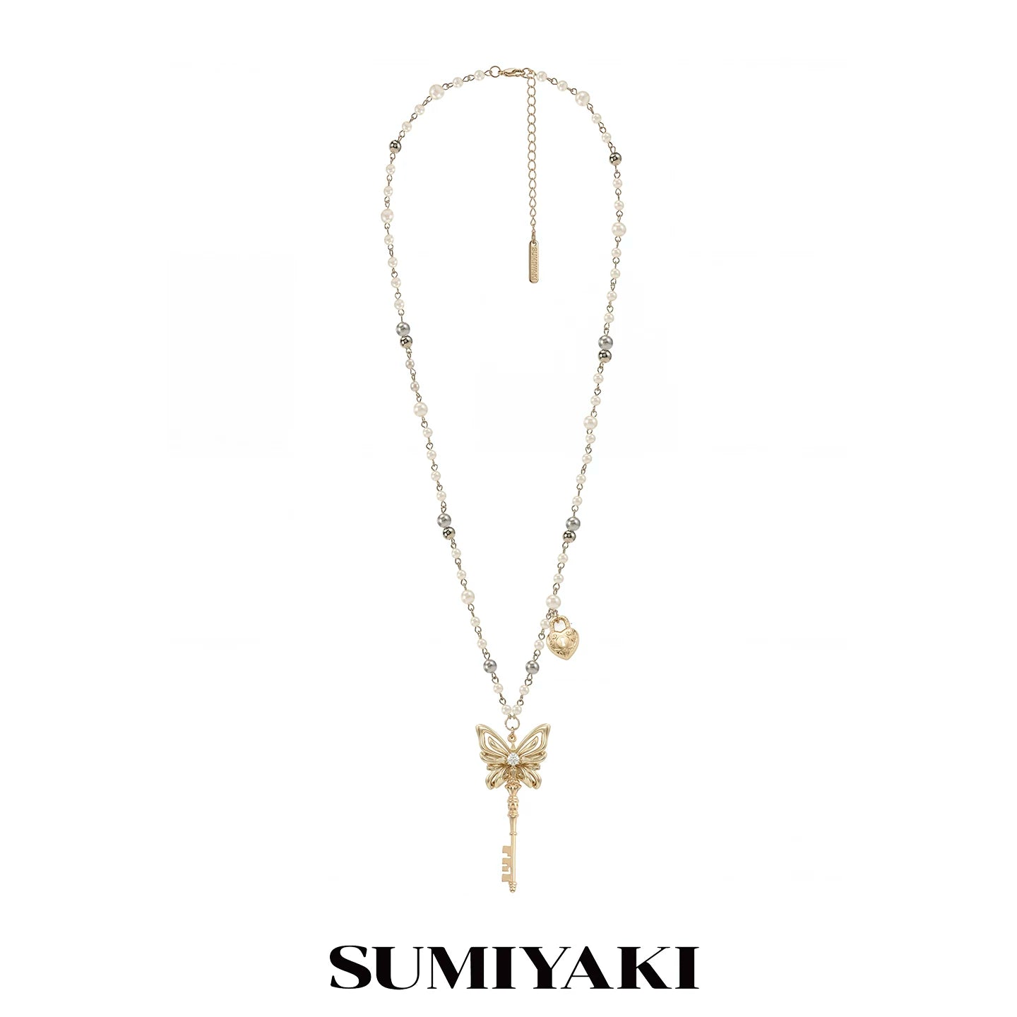 Sumiyaki Pearl Butterfly Layered Long Necklace