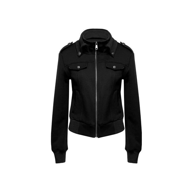 Audwyn Stand-up Collar Terry Cotton Slim-fitting Waist Short Jacket