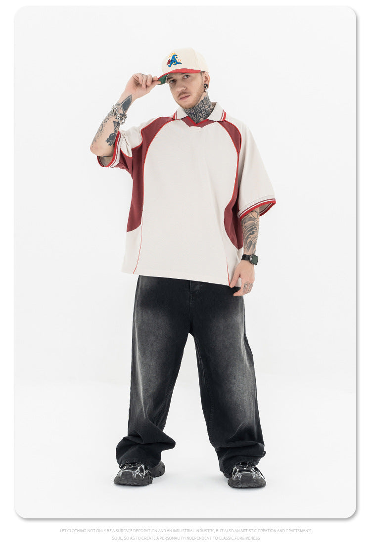 (Clearance) FORGIVNESS Lapel Contrasting Color Splicing Polo Shirt