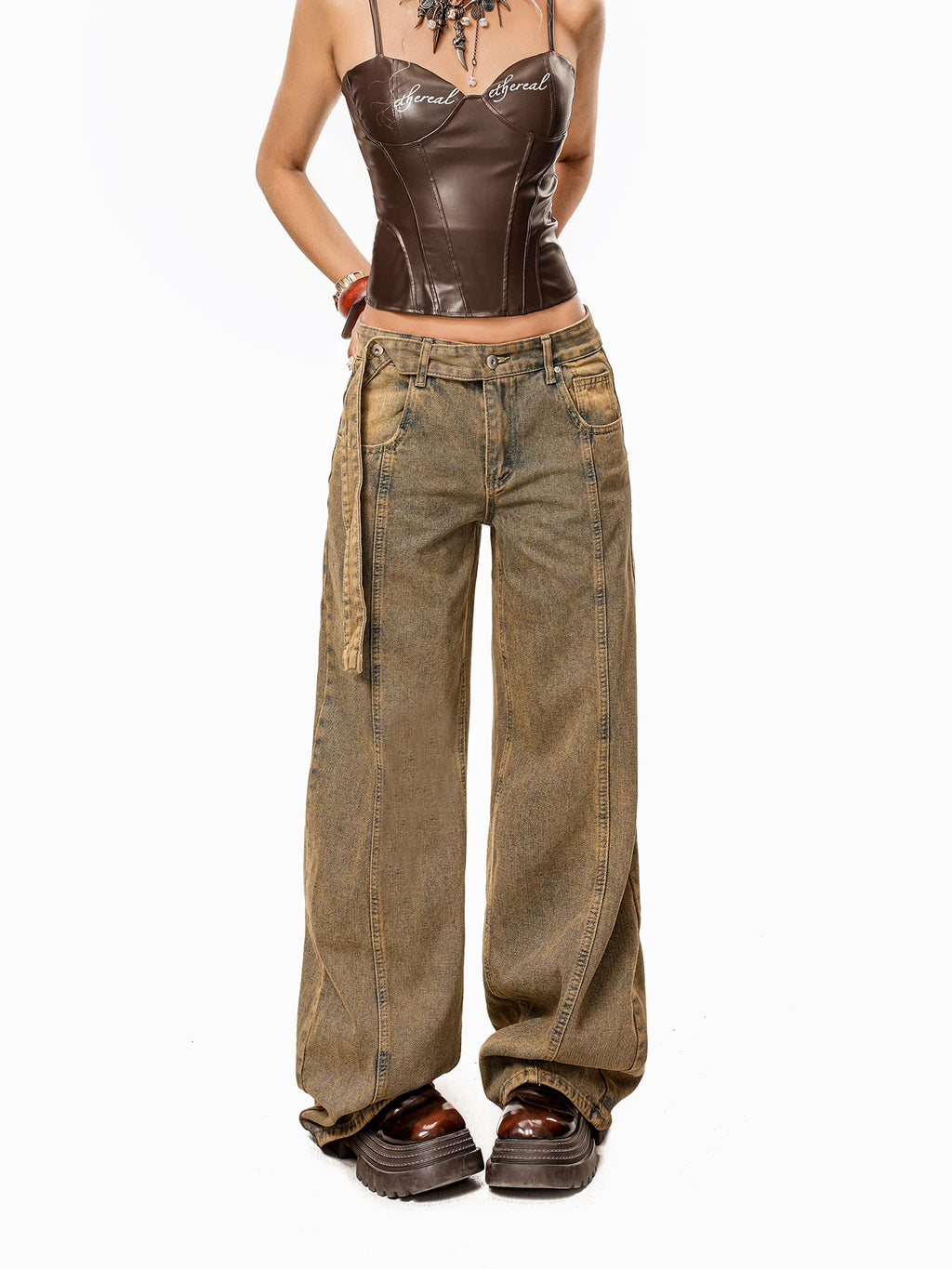Arielink Vintage Tie-Dyed Dirty Straight Jeans