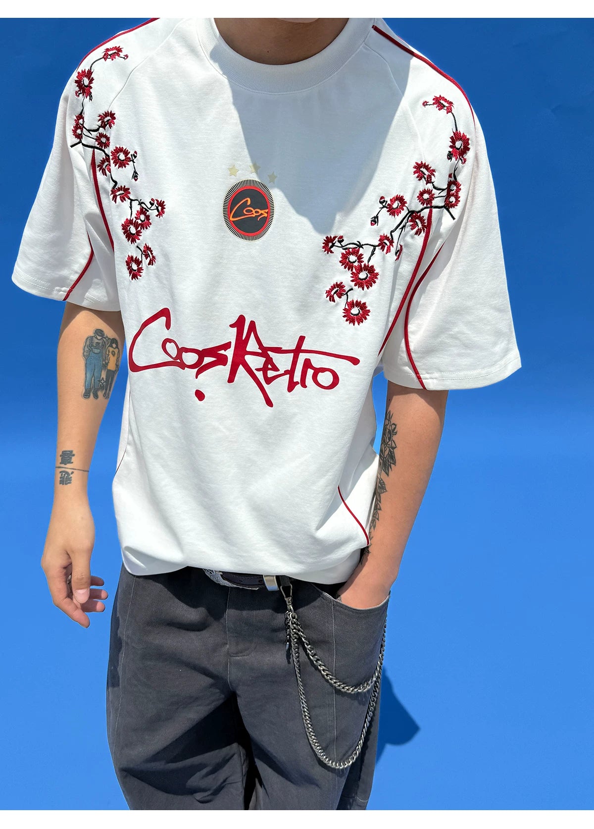CoosRetro Retro Plum Blossom Embroidery Cool Loose Tee
