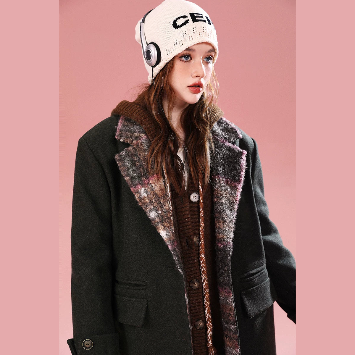 Imone Retro Loop Hairy Long Woolen Jacket