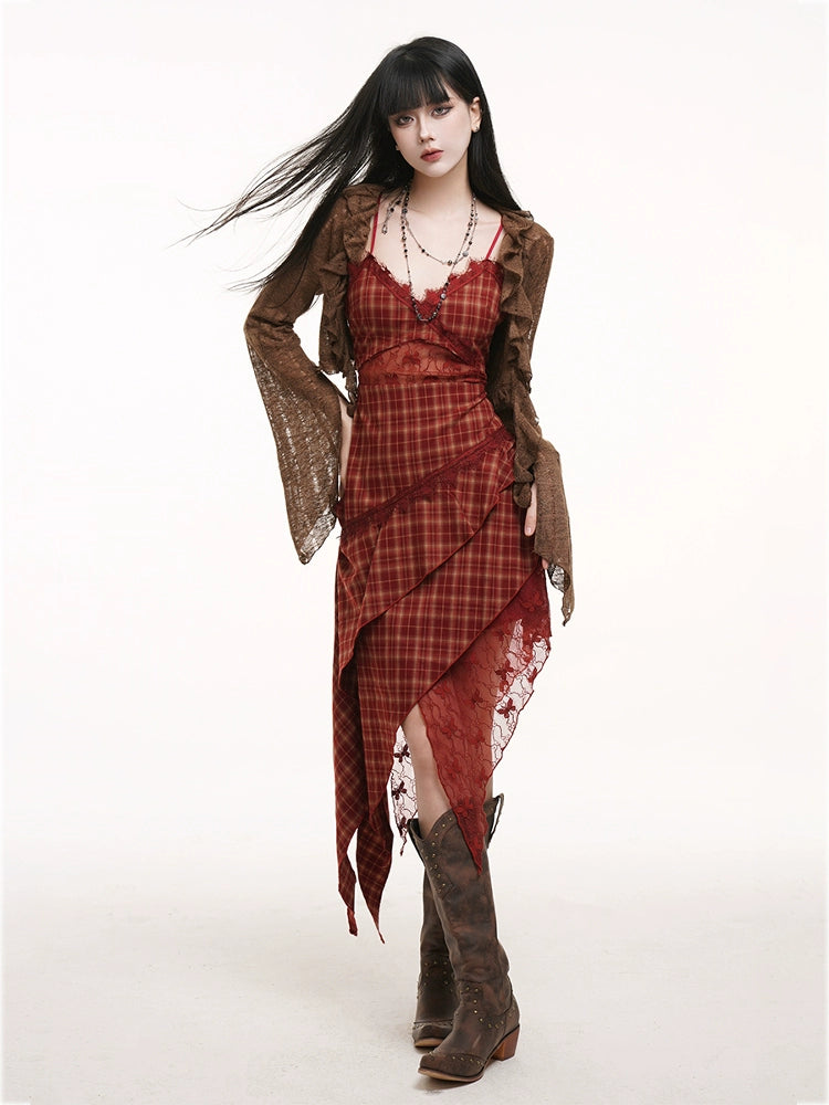 LADYGHOST Irregular Plaid Suspender Dress