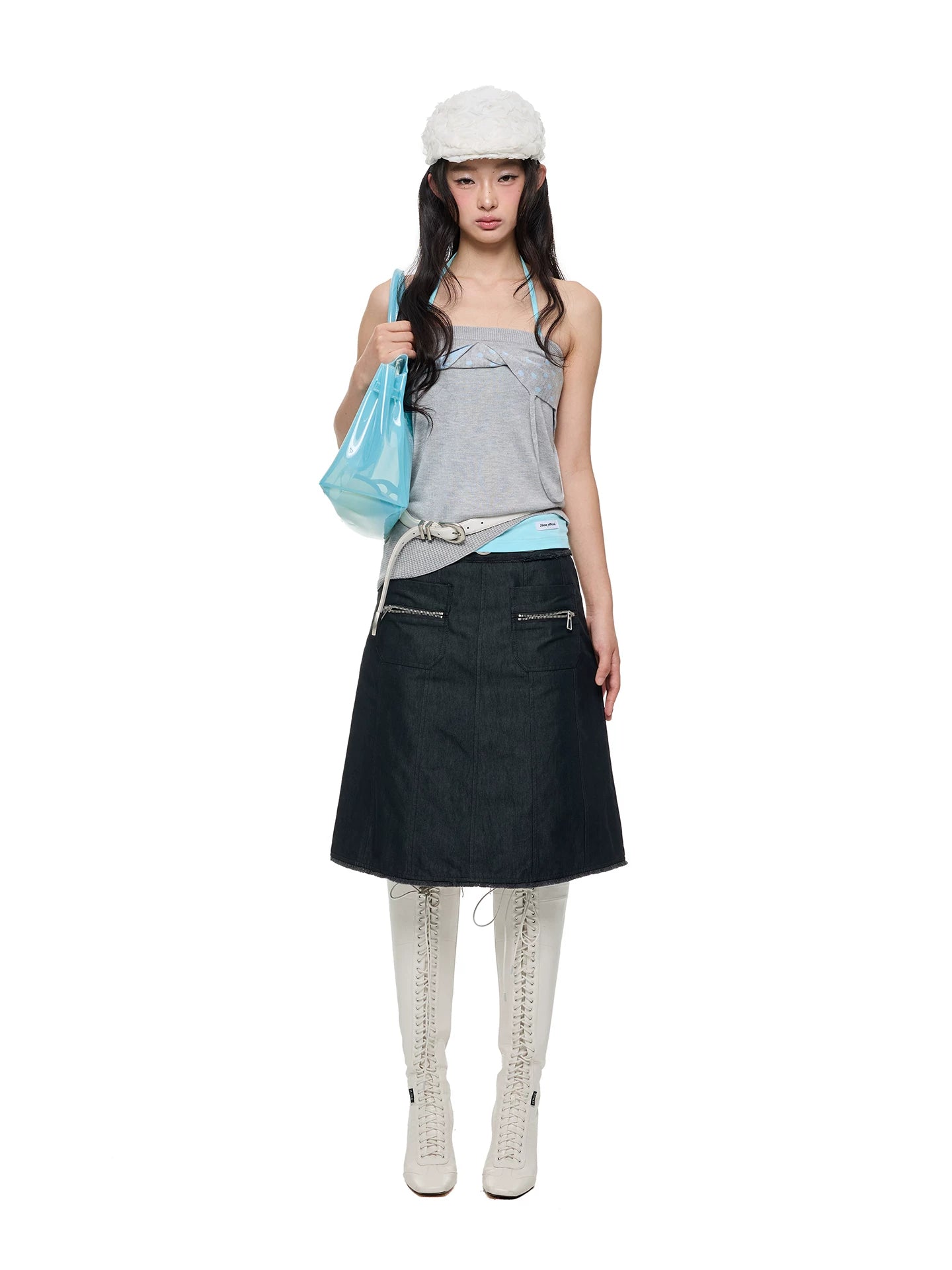 JIKOO Slack Contrasting Polka Dot Wool Tube Top