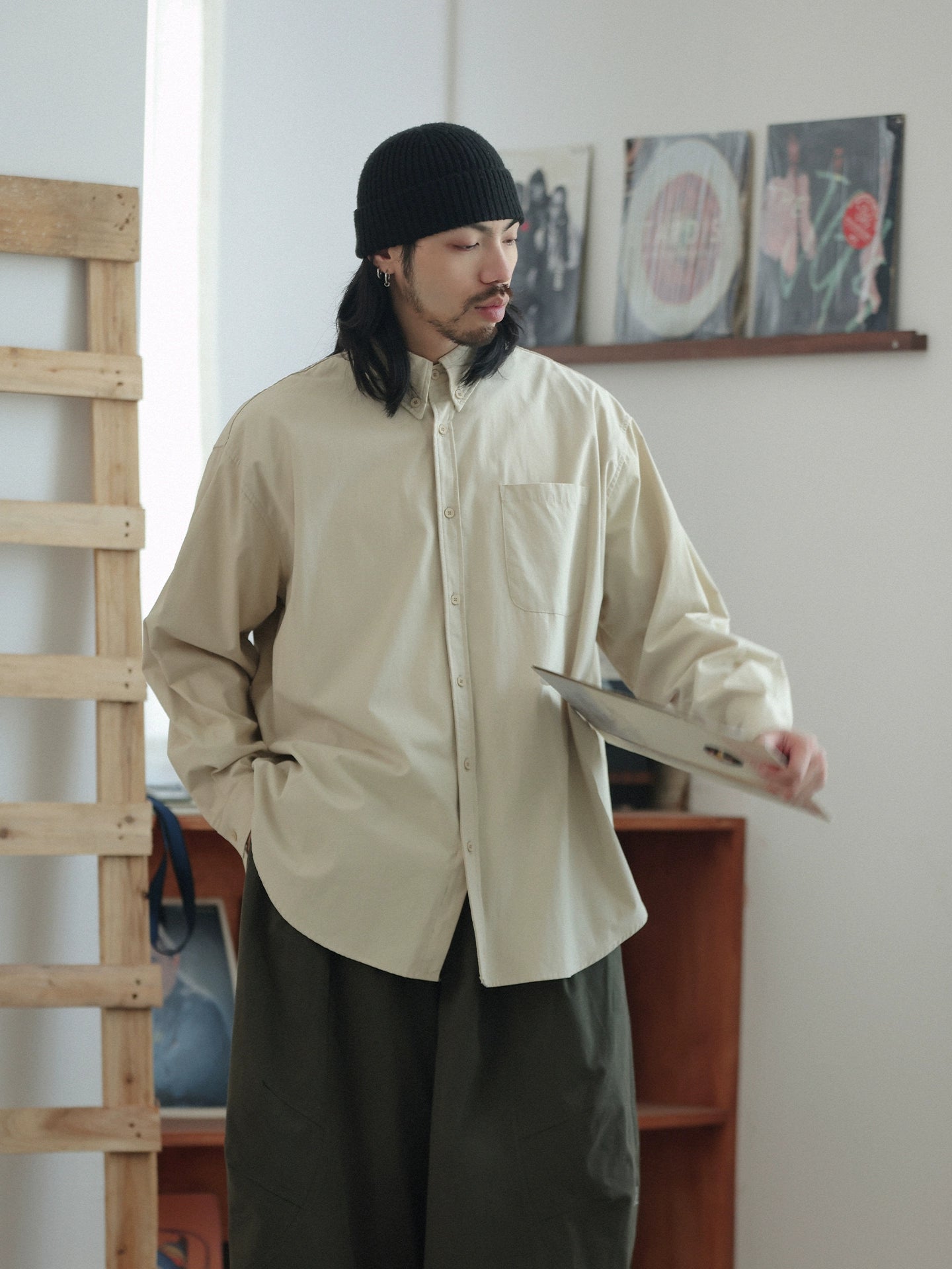 NOEARS Loose Lapel Long Sleeve Shirt