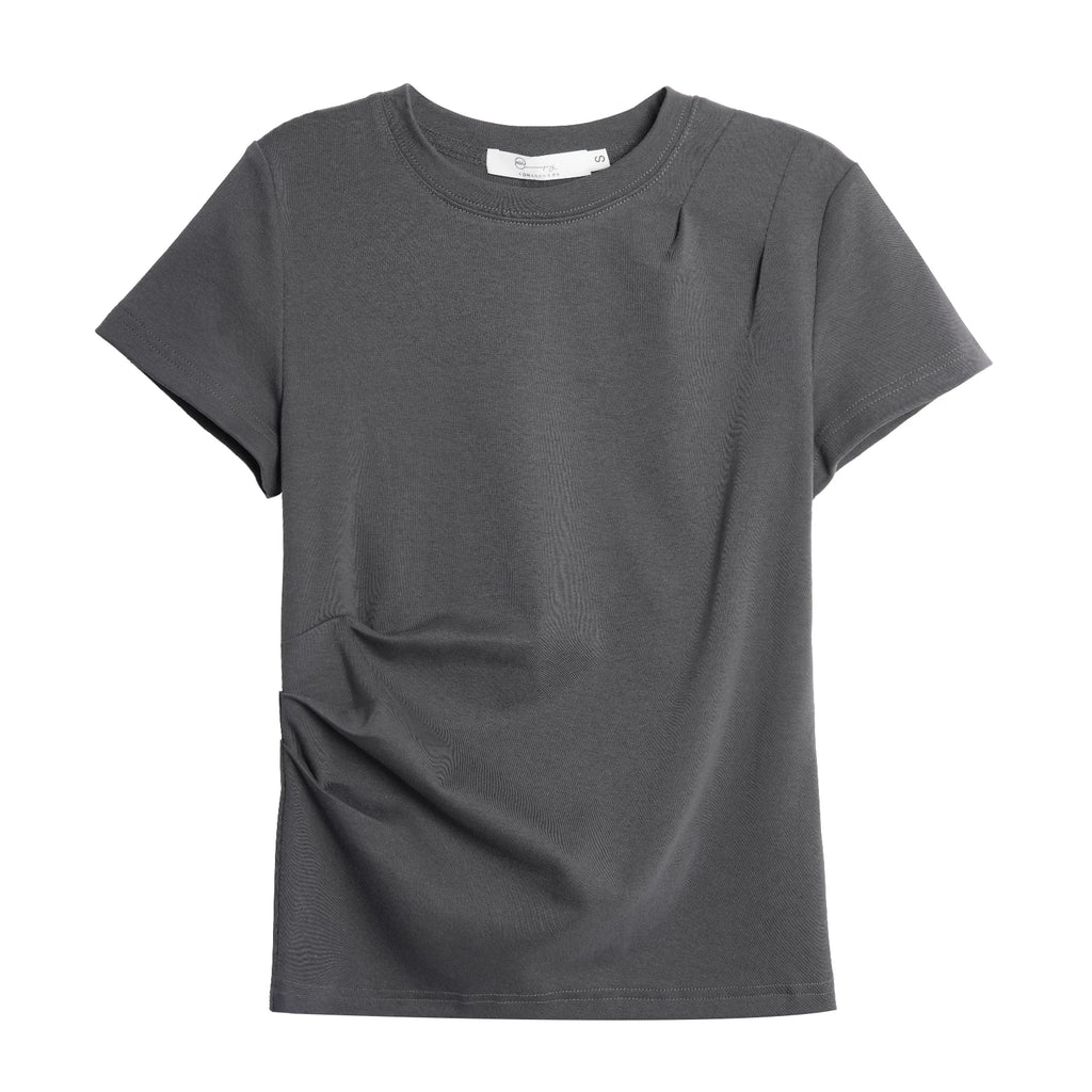 XUJING Crew Neck Shoulder Versatile Skinny Tee