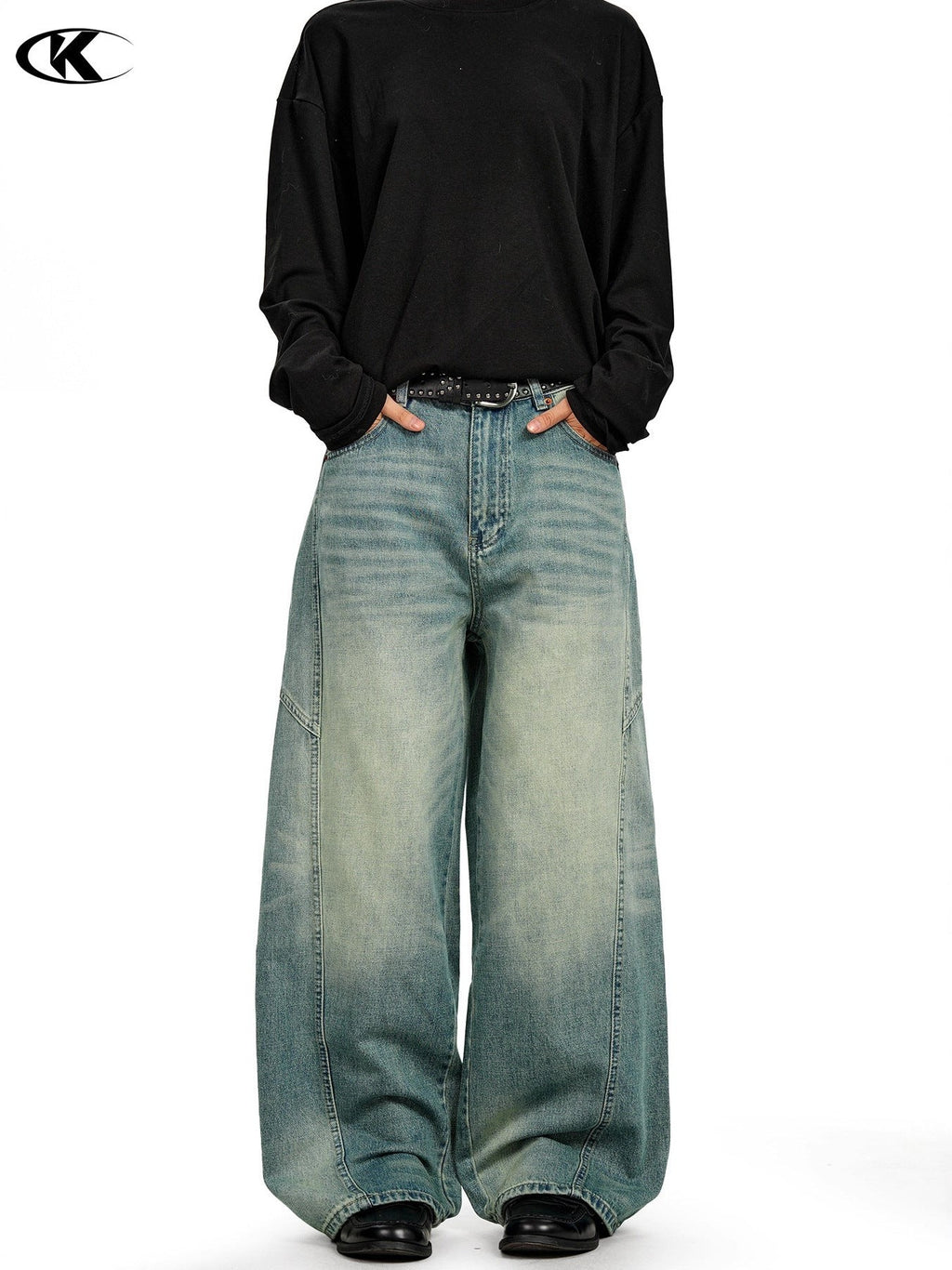 11KN Casual Loose Silhouette Wide-leg Floor Pants