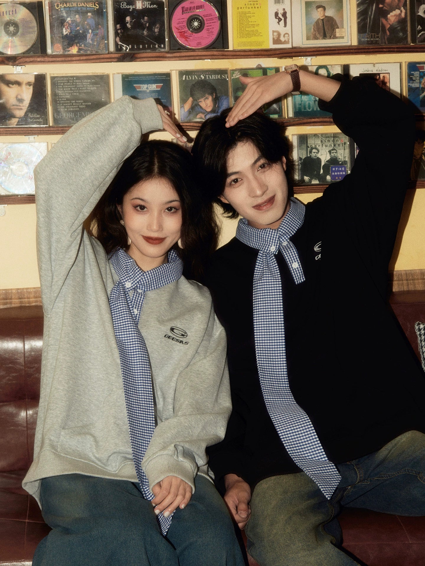 ALOHA Retro Neckline Splicing Fake Two-piece Sweater