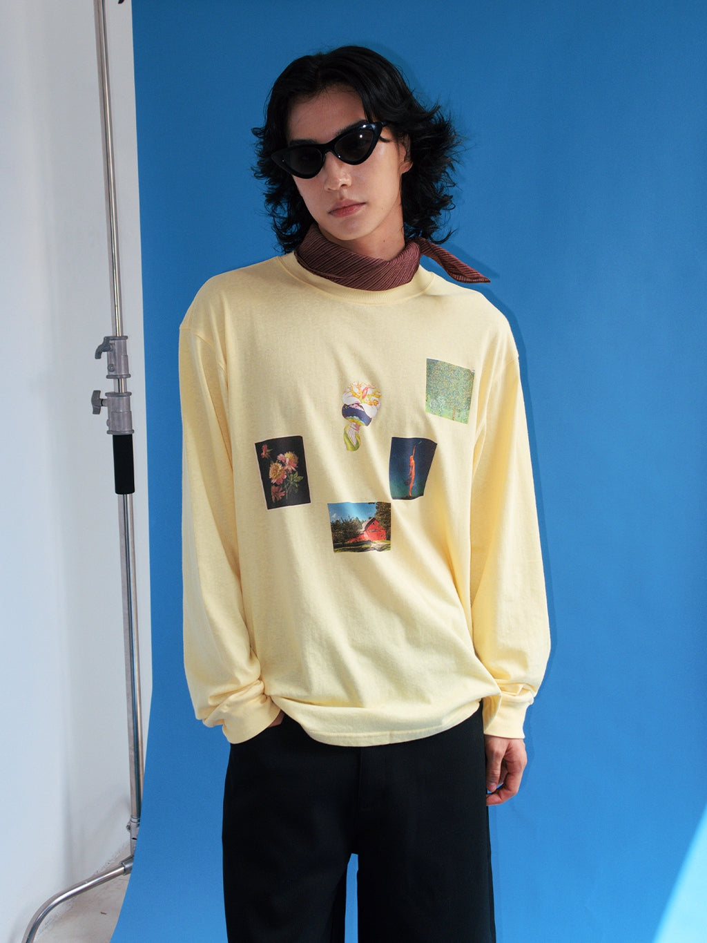 FUNKYFUN Plant Flower Collage Print Loose Long Sleeve