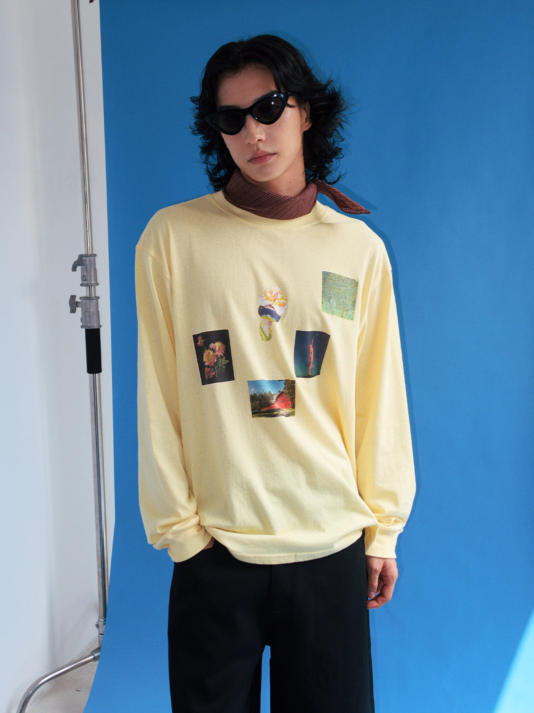 FUNKYFUN Plant Flower Collage Print Loose Long Sleeve