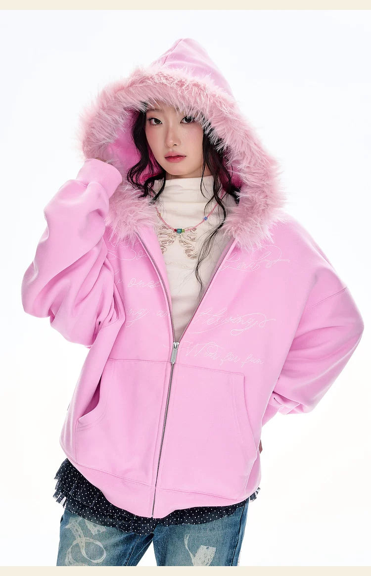 BJHG Vintage Fleece Collar Hooded Sweater Jacket