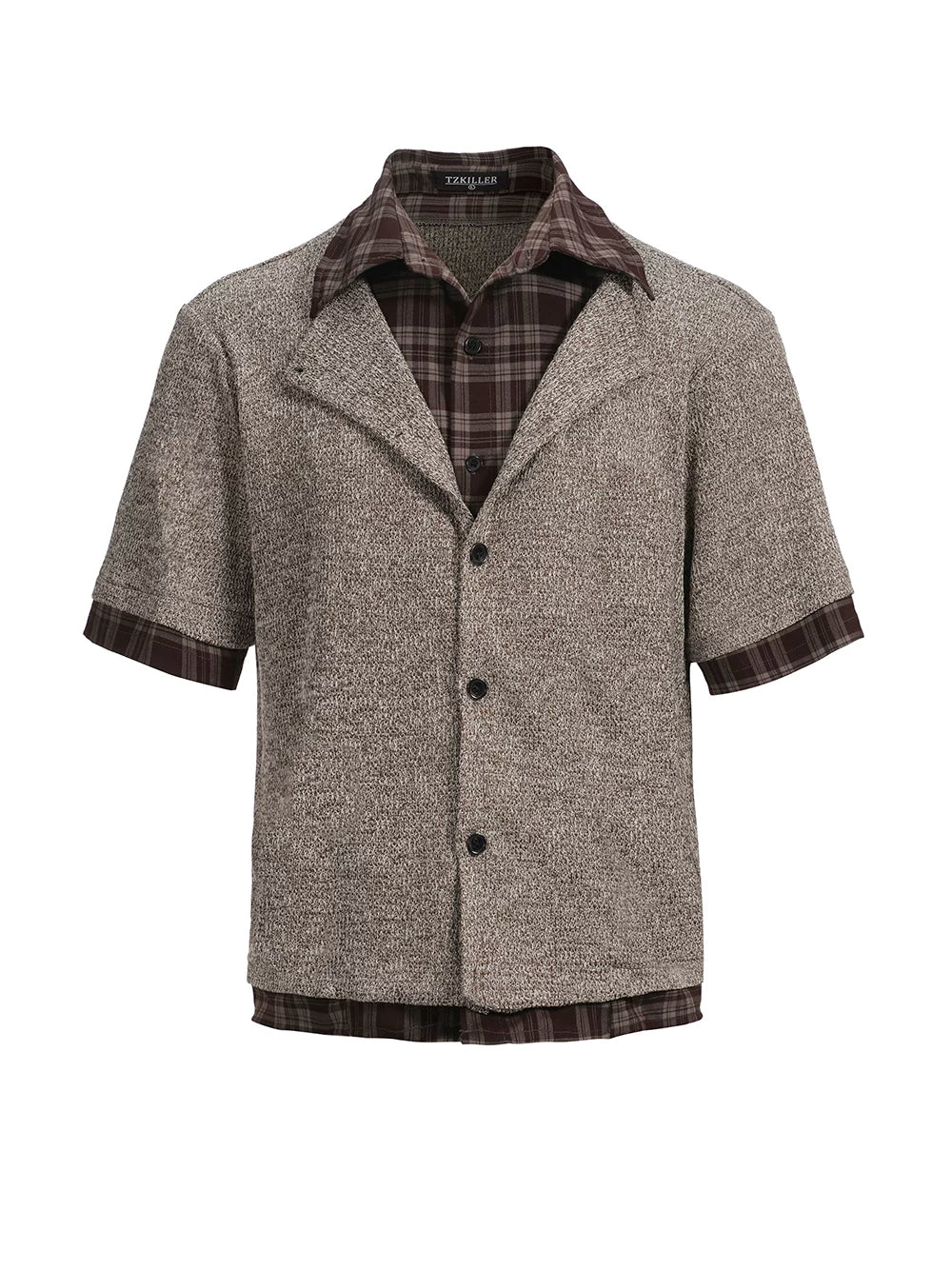 TZ Killer Stitching Double Neck Contrasting Plaid Shirt