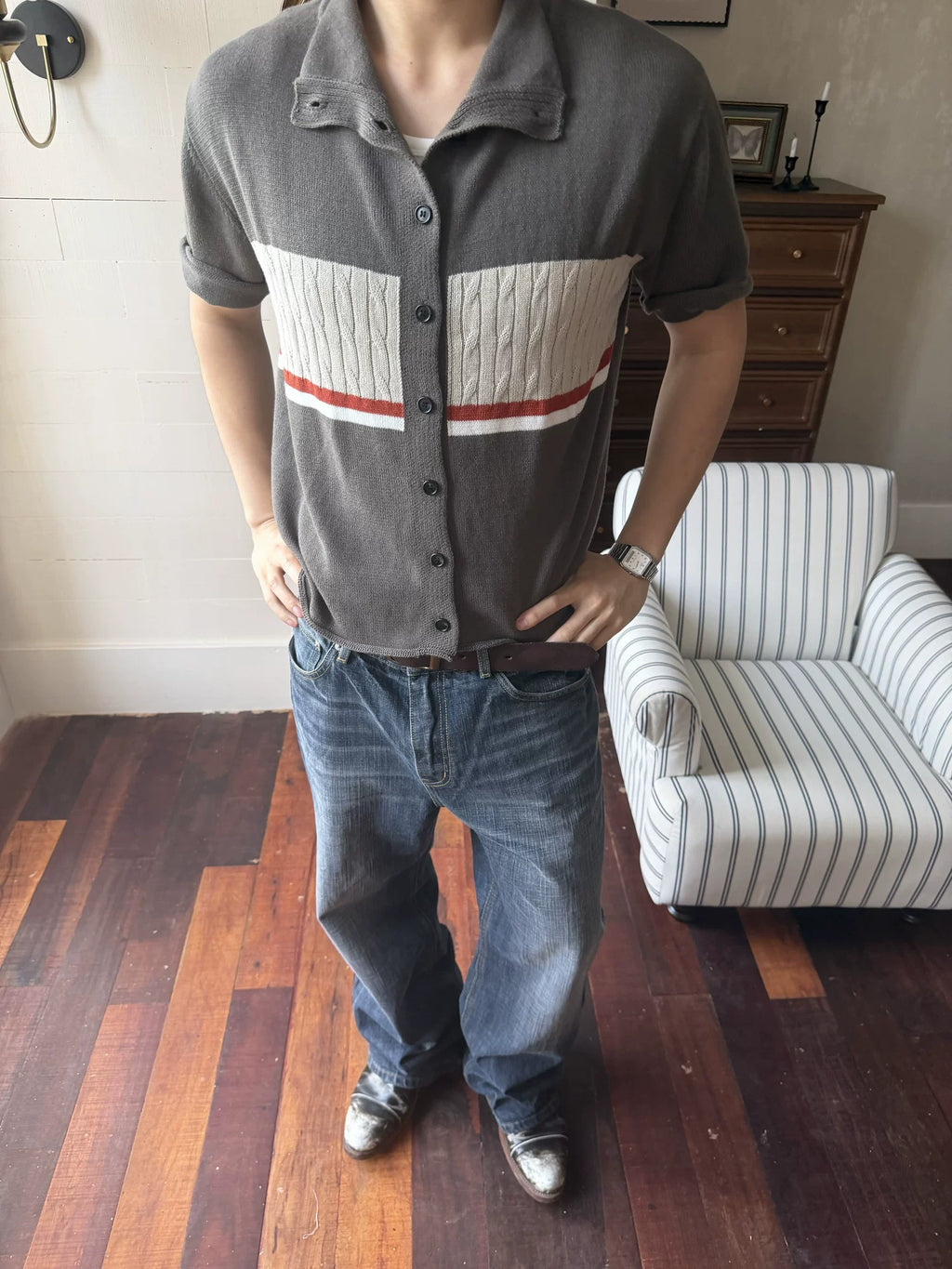 TREclub Retro Twisted Contrasting Thin Knitted Tee