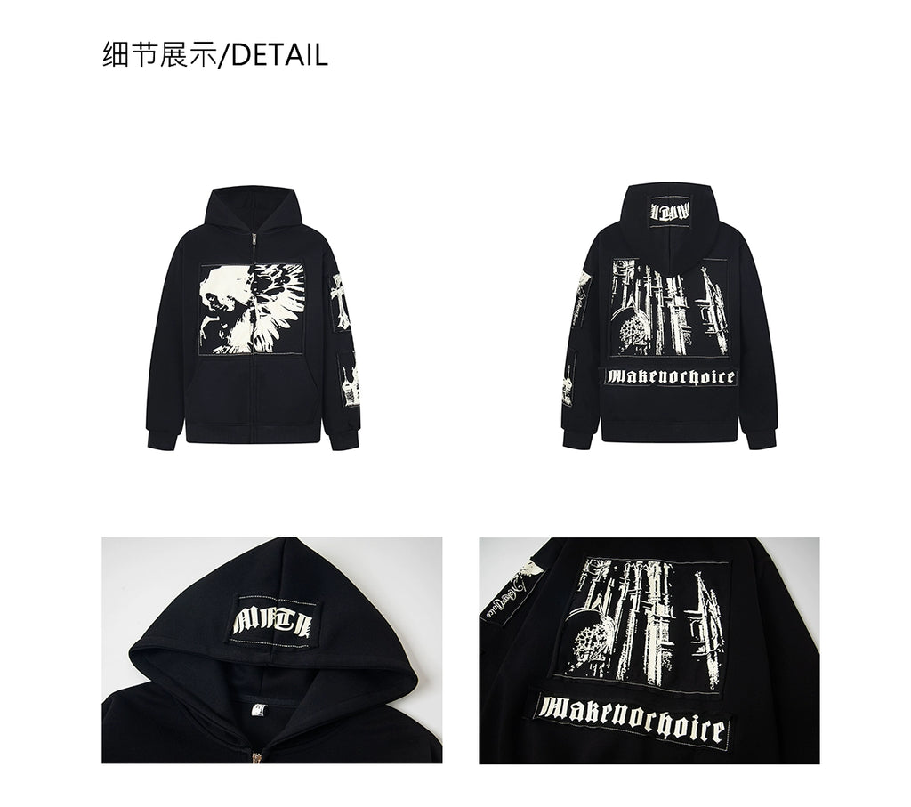 Kenvibe Vintage Anime Printed Loose Hooded Cardigan Jacket