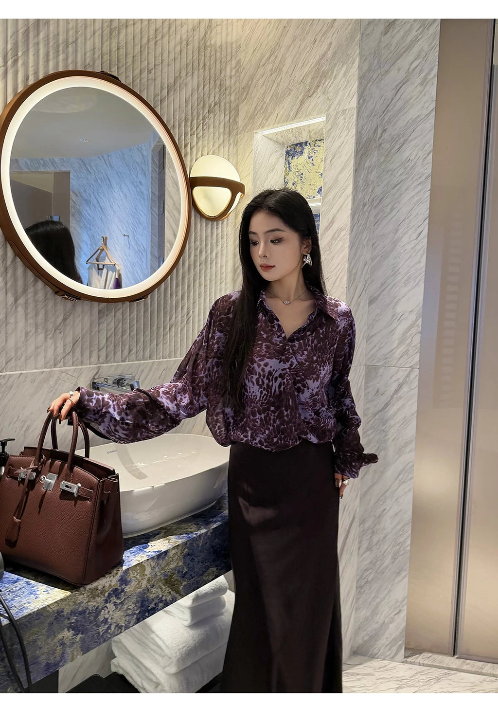 CHUYUQI Waist Leopard Print Long-sleeved Shirt