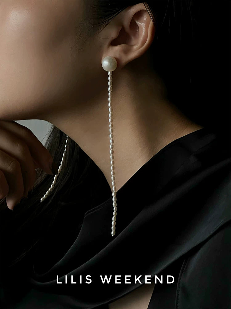 Lilis Weekend Freshwater Rice Pearl Silver Earrings