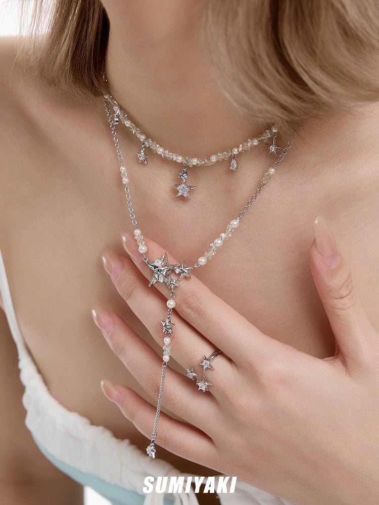 SUMIYAKI Beaded Fringed Star Double Necklace