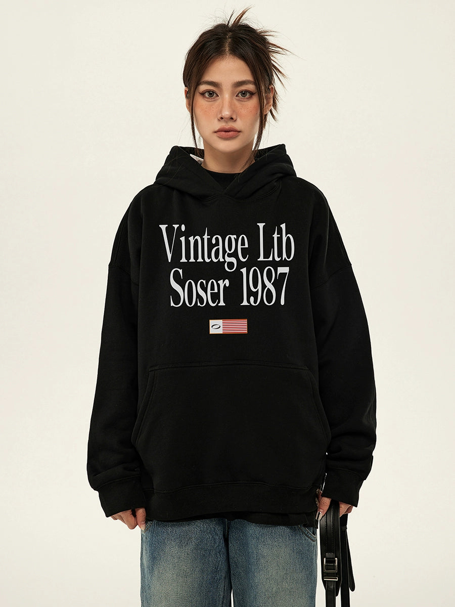 SOSER Vintage Alphabet Fleece Hooded Sweater