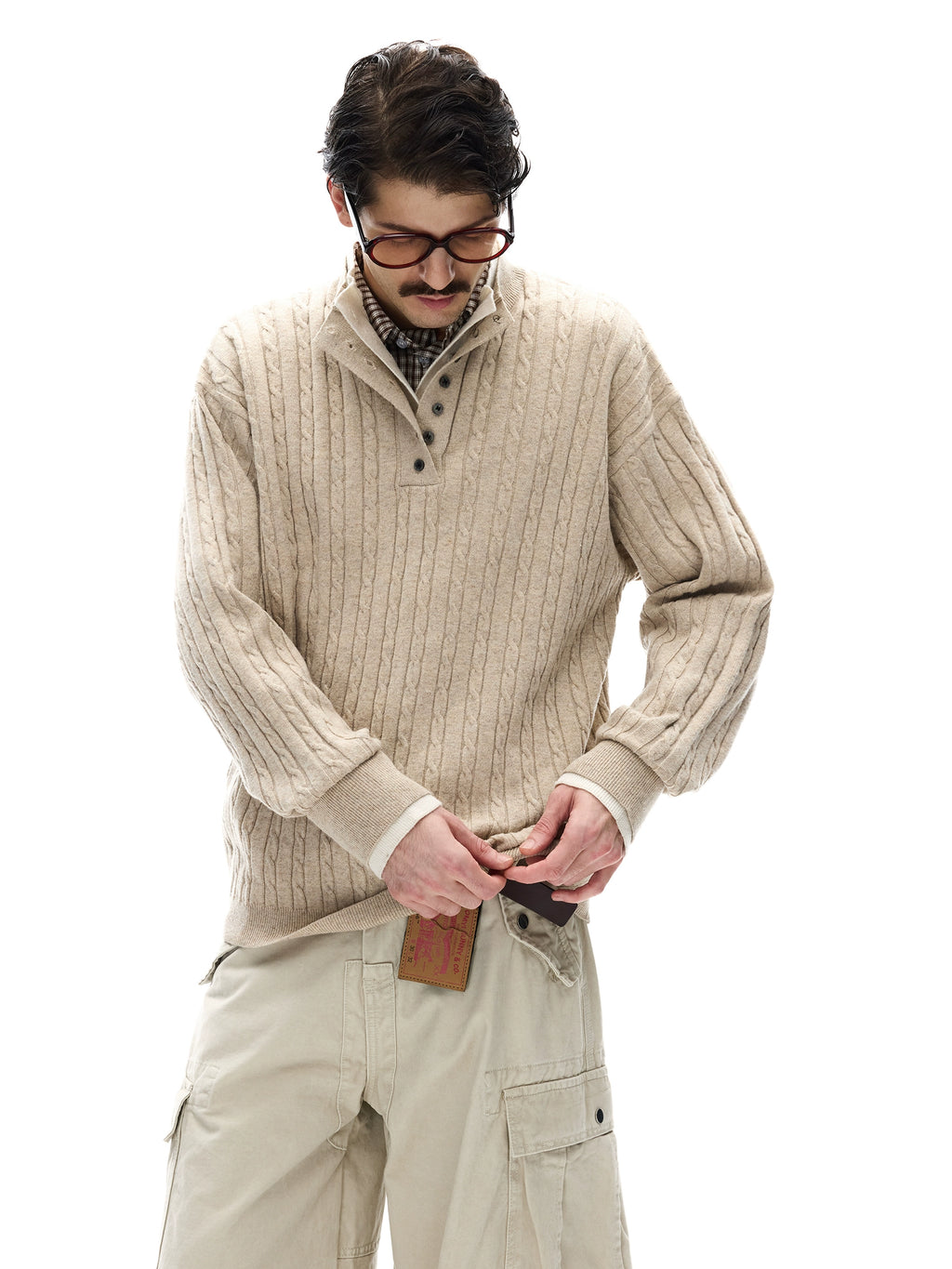 MADWITCH Fake Two-piece Design Twist-knit Sweater