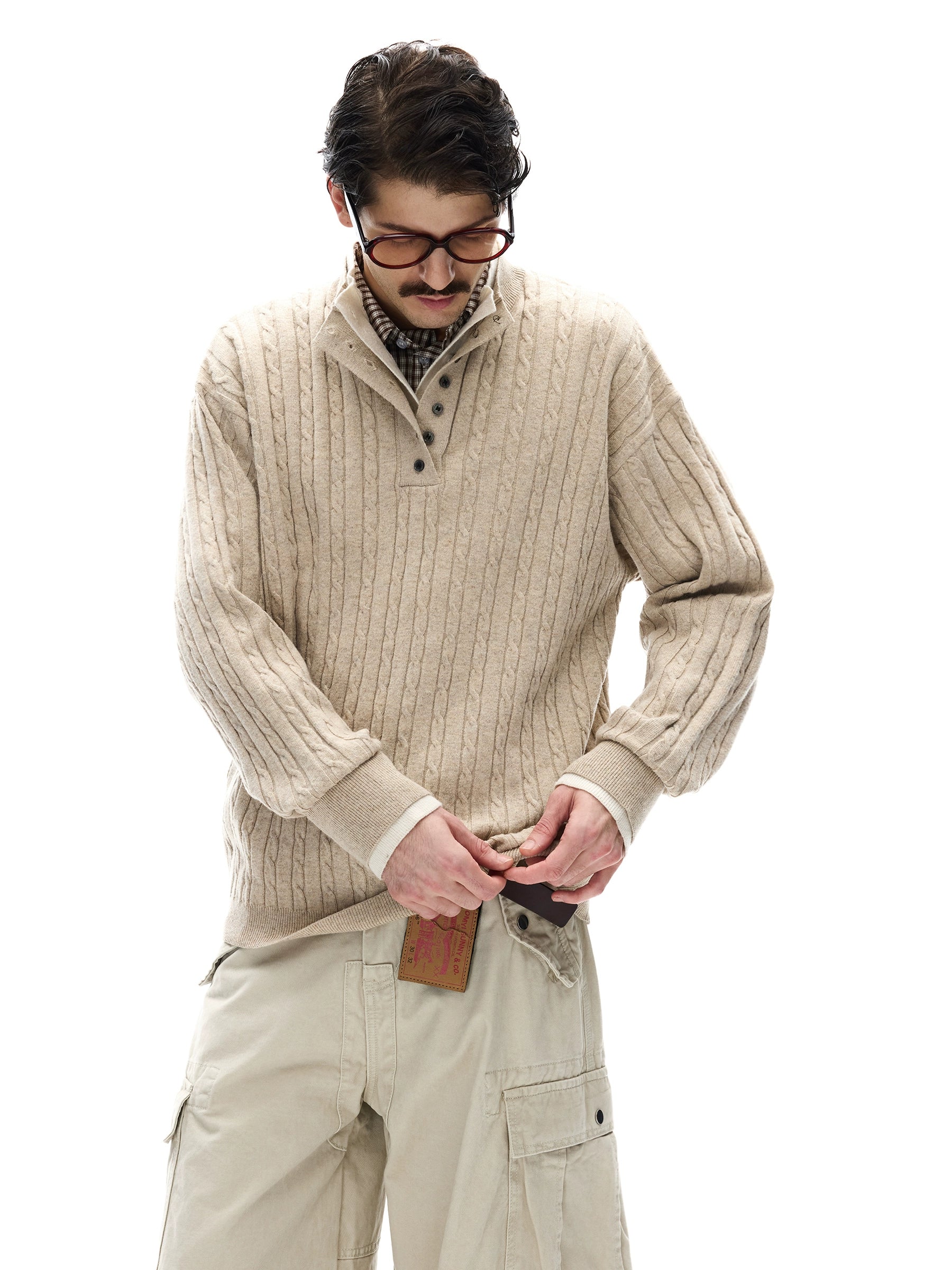 MADWITCH Fake Two-piece Design Twist-knit Sweater