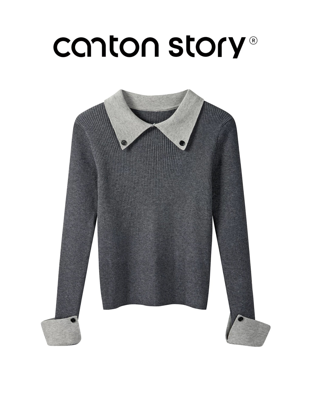 Cantonstory College Lapel Slim-fit Wool Knitted Sweater