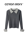 Cantonstory College Lapel Slim-fit Wool Knitted Sweater