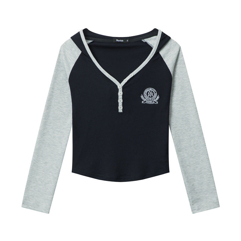 Nariele Embroidery Contrast Hooded Babes  Long Sleeves
