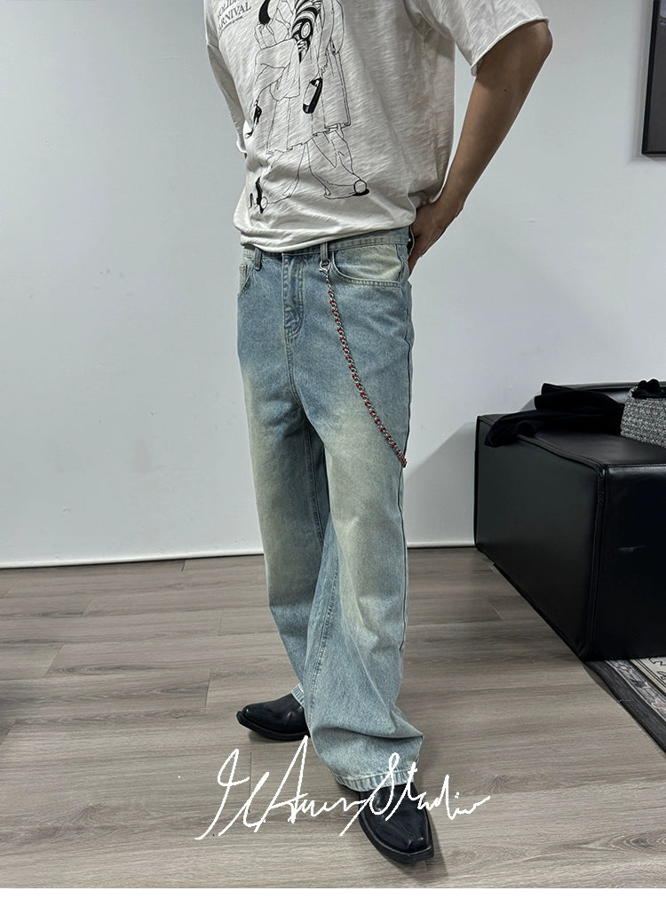 JCAESAR Straight Tube Slightly Wide Old Jeans