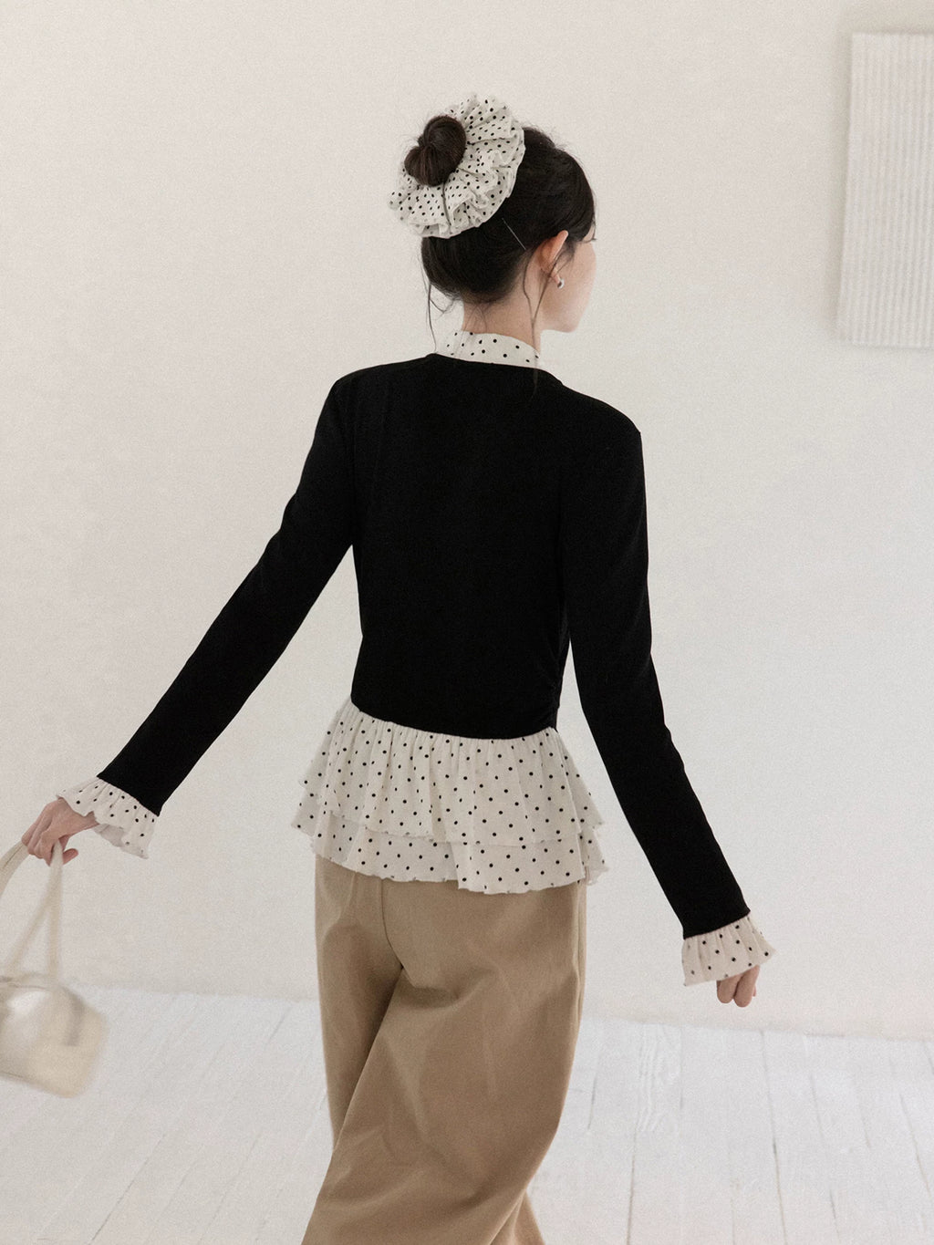 Cantonstory Polka Dot Fake Two Long Sleeves