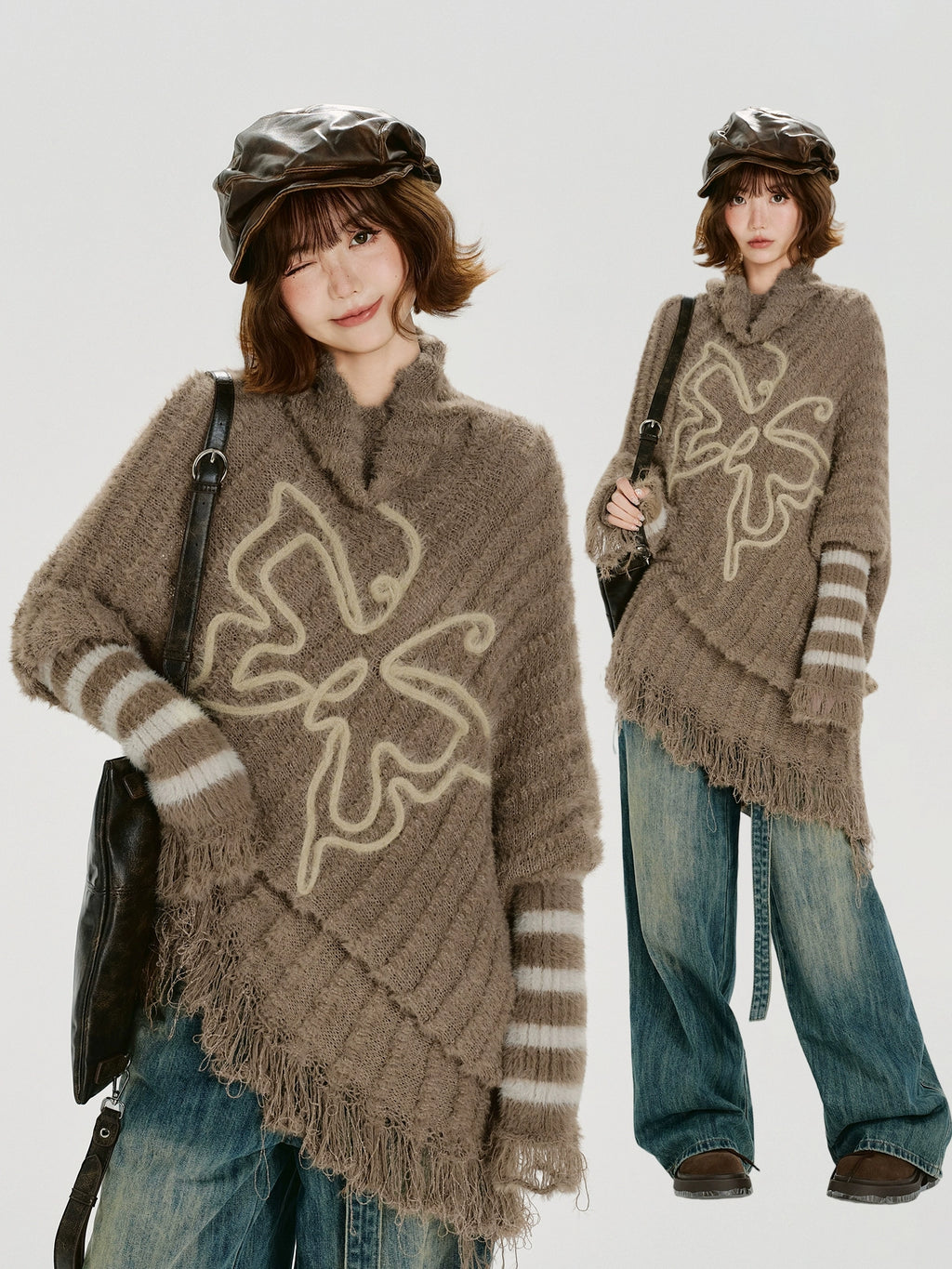Girlyhalo Vintage Striped Fringed Long Sleeve Sweater