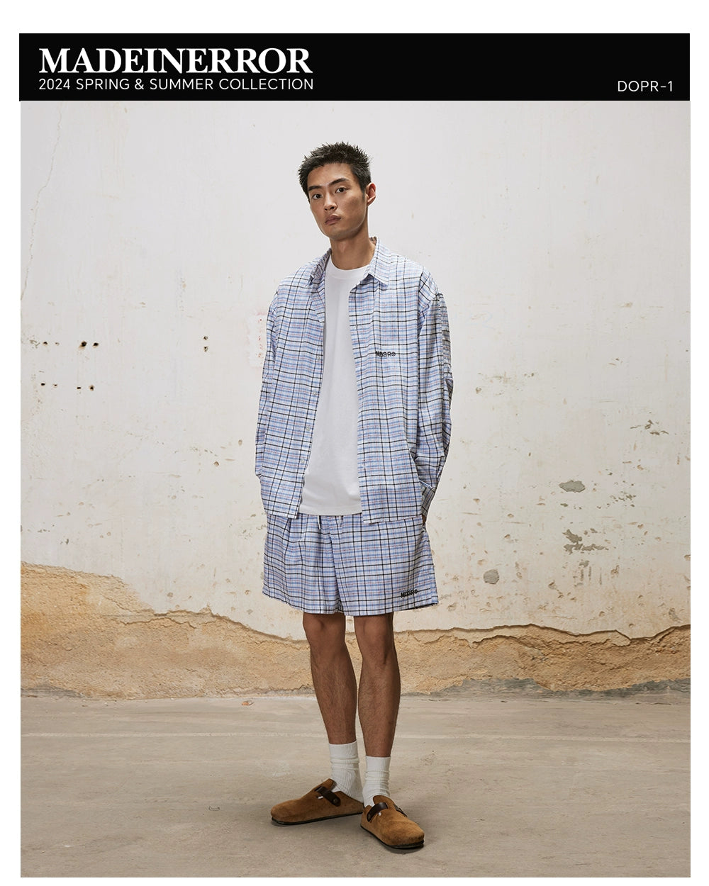 Madeinerror Casual Neutral Simple Plaid Shirt Shorts Set