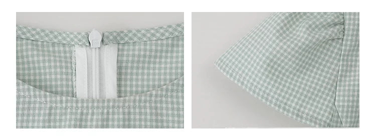 VOOE Contrast Checked Pleated Crew Neck Shirt