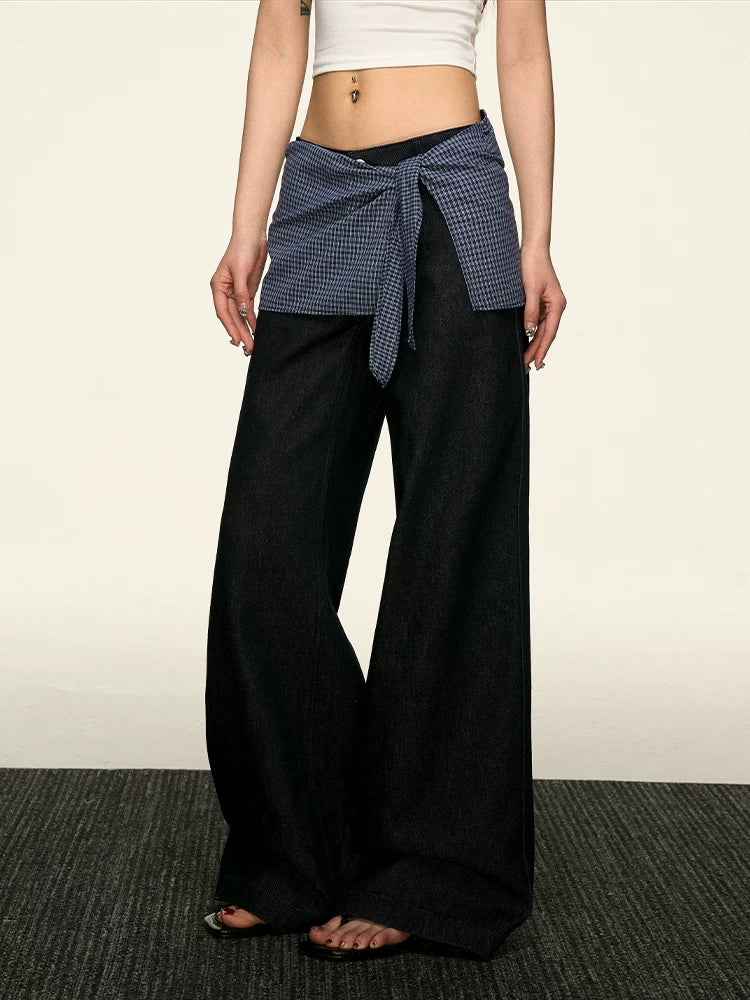 Aaisup Stacks Fake Two-piece Straight Jeans