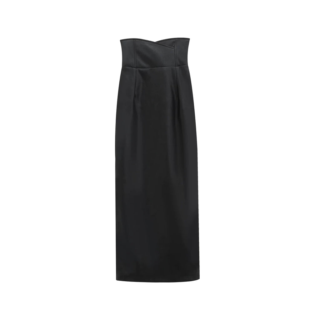 LLROGE Long-sleeved Shirt Leather Skirt Set