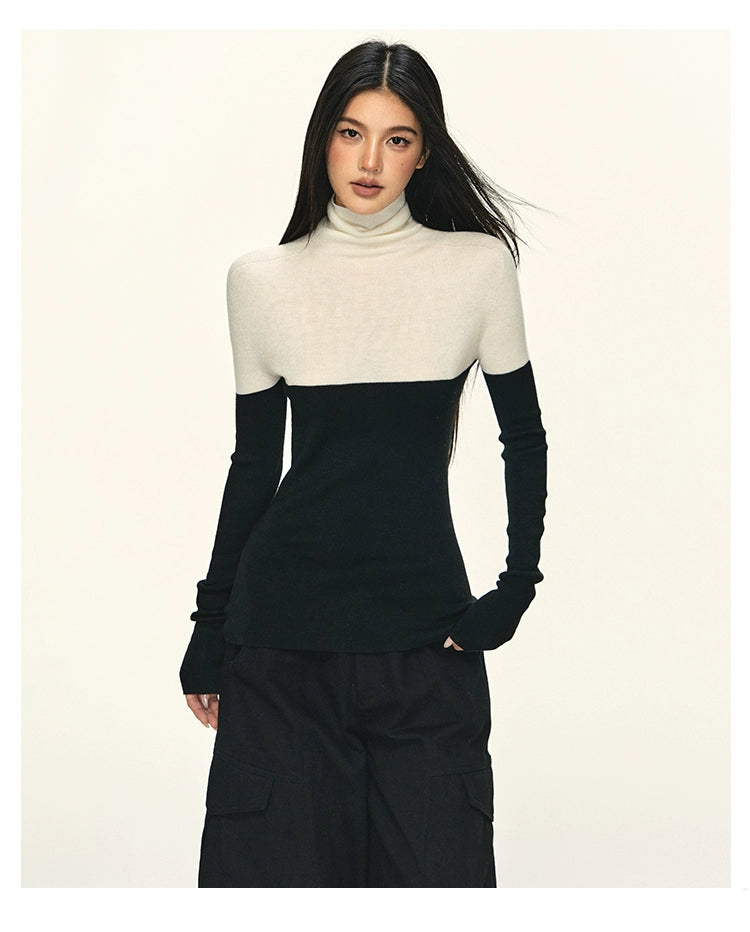 Anna Aneae Contrasting Turtleneck with Knitted Bottom Long Sleeves