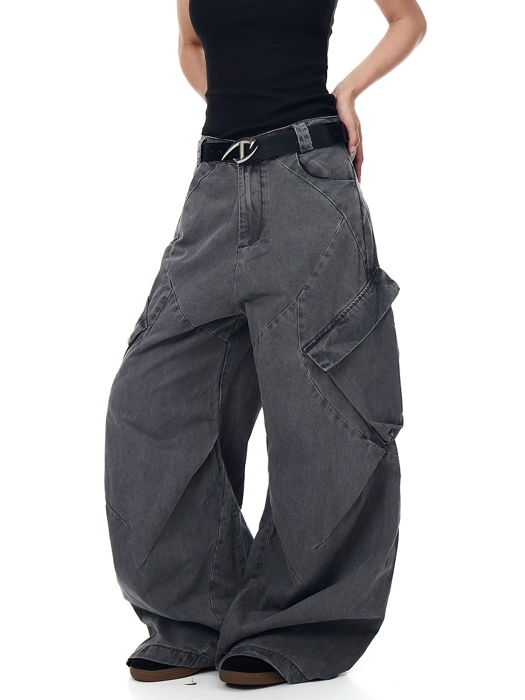 BLACKLISTS Old Deconstructed Multi-pocket Tooling Scimitar Wide-leg Pants